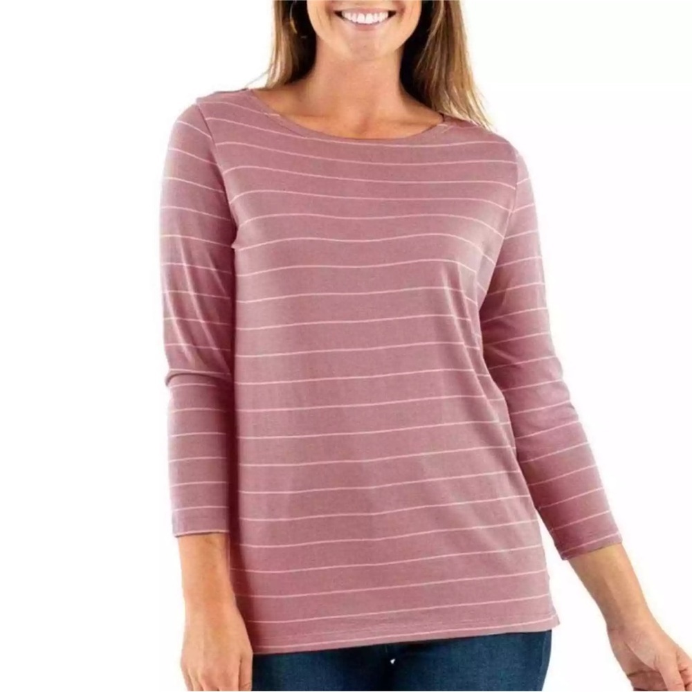 Free Fly Apparel Rose White Stripe 3/4 Sleeve UPF Size Large Sangria Outdoor